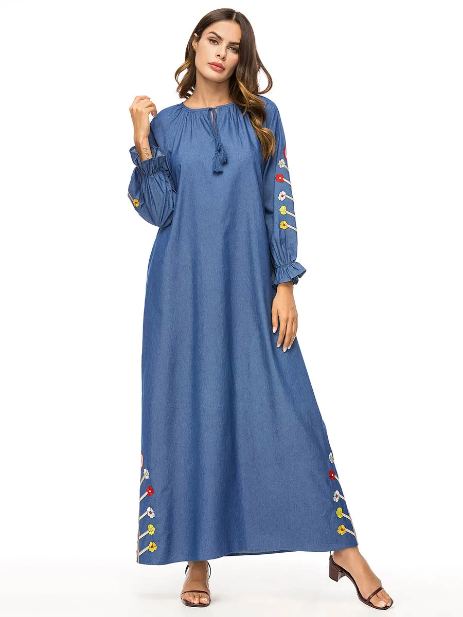 2018 осеннее хлопковое льняное платье женское модное мусульманское Кафтан с