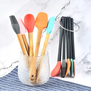 

Mini Colorful Silicone Cooking Tools Set Non-stick Spatula Shovel Wooden Handle Cooking Utensils Set Kitchen Baking Tool