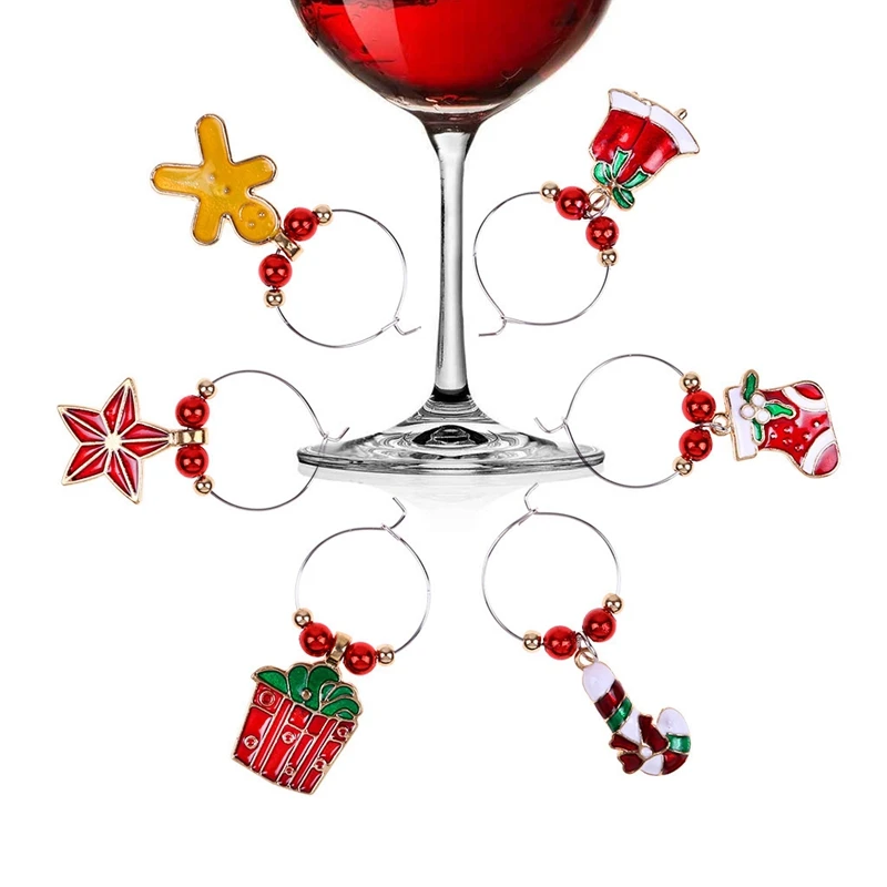 6Pcs Christmas Cup Decoration Rings Wine Glass Pendants for Home Table Decoration Party New Year Product