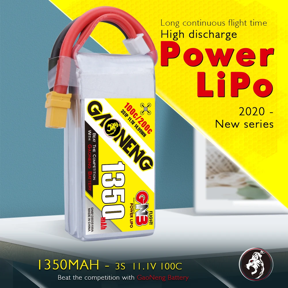 Аккумулятор Gaoneng GNB 1350 мАч 3S 11 1 В 100C/200C 3S1P Lipo с разъемом XT60 для FPV гоночного дрона