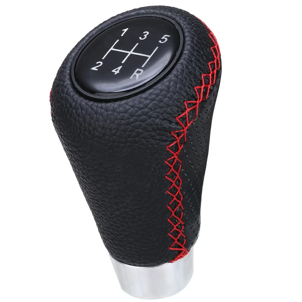 5 Speed Genuine Leather Gearstick Head Knob Red Stitch Car Gear Stick Shift Knob Universal Manual for Car Interior Accessory