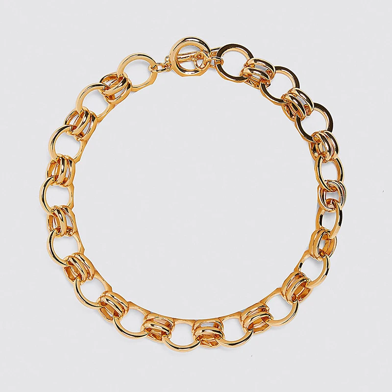 

Dvacaman ZA Gold Color Chunky Choker Collar Necklace for Women Metal Maxi Chain Statement Necklace Winter Christmas Party Gift