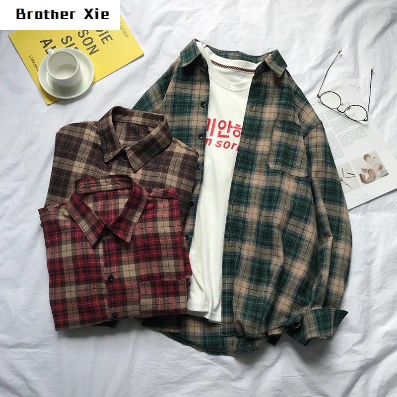 

Autumn Plaid Shirt Men's Fashion Retro Casual Cotton Shirt Man Streetwear Wild Loose Long Sleeve Shirt Male Clothes M-2XL