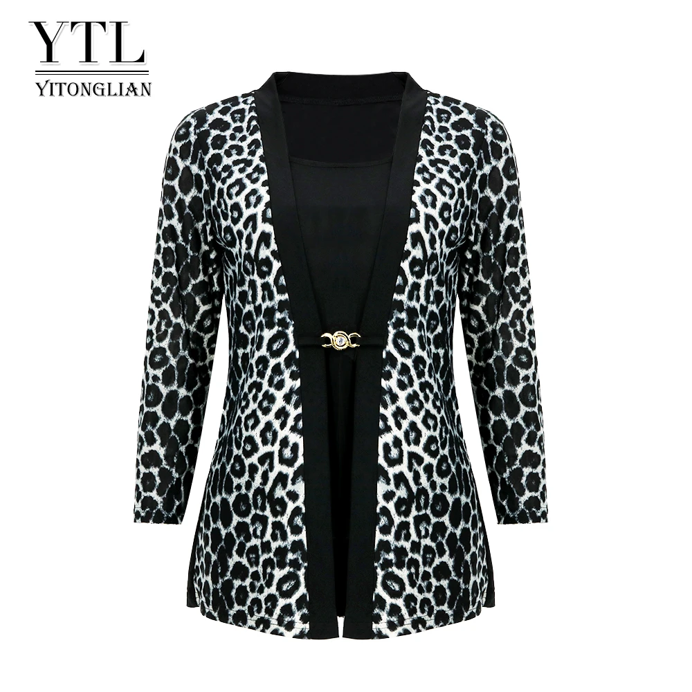 YTL Women Chic Leopard Blouse for Work Plus Size Fashion Patchwork Slim Shirt Long Sleeve Autumn Spring Tunic Tops Blusas H414 satin blouse