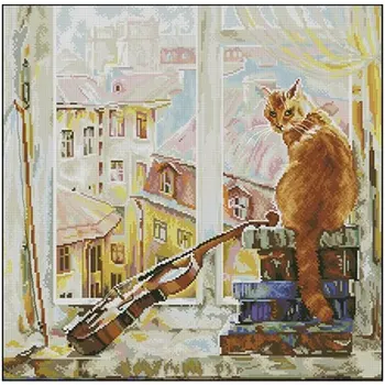 

TOP NEW Cat by the morning window patterns Counted Cross Stitch DIY Chinese Cross Stitch Kits Embroidery Needlework Sets