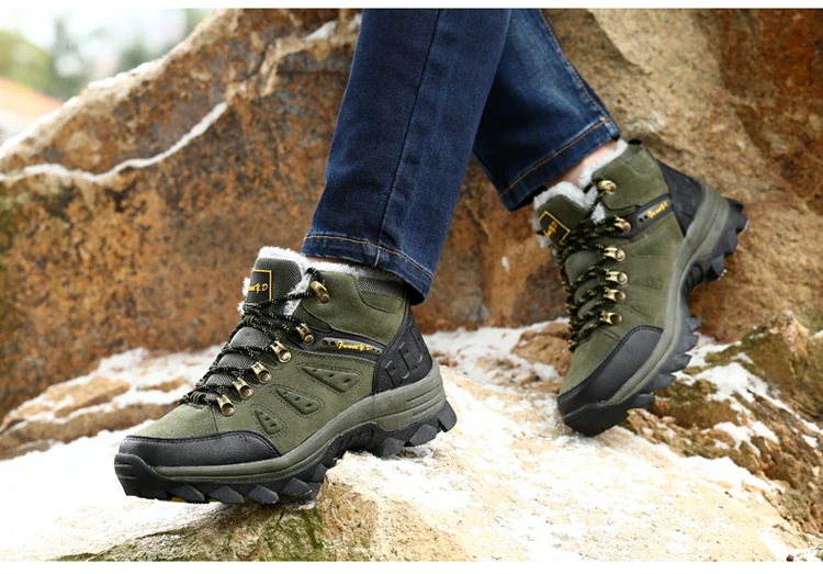 Men's shoes authentic high shoes men's outdoor sports shoes winter warm plus velvet non-slip thick snow boots
