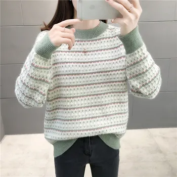 

2019 Pack Sweater Female Loose Small Fresh Pullover Lazy Long Sleeve Thicken Backing Knitting Shirt