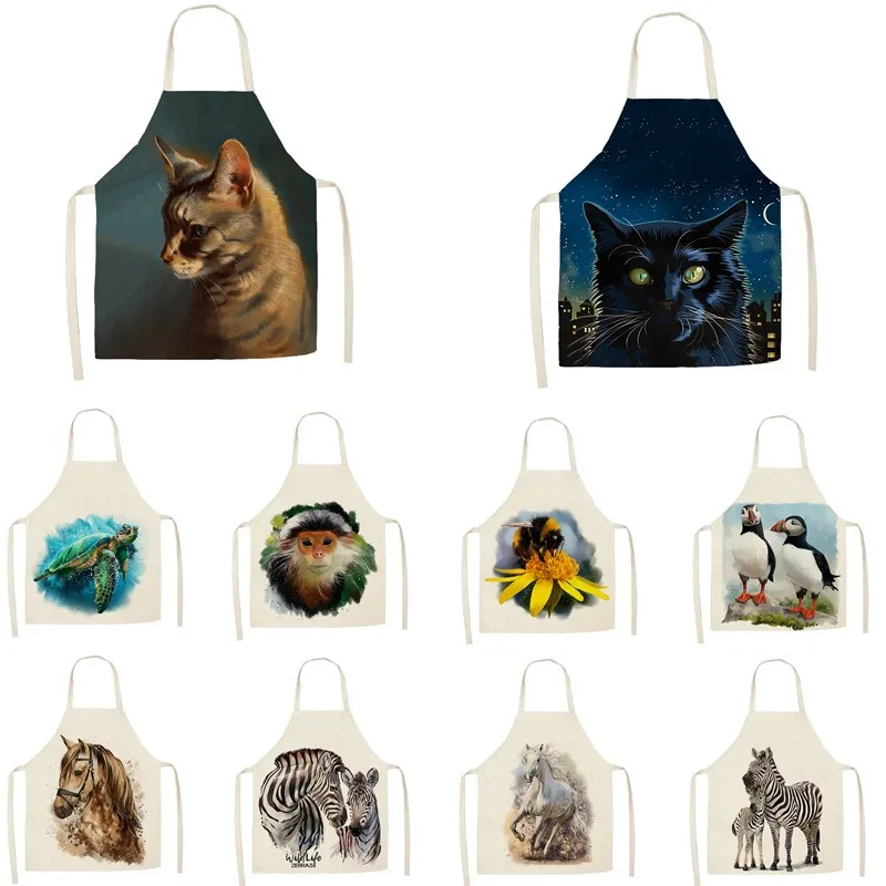 1 шт. льняные Кухонные фартуки с разноцветными рисунками животных унисекс
