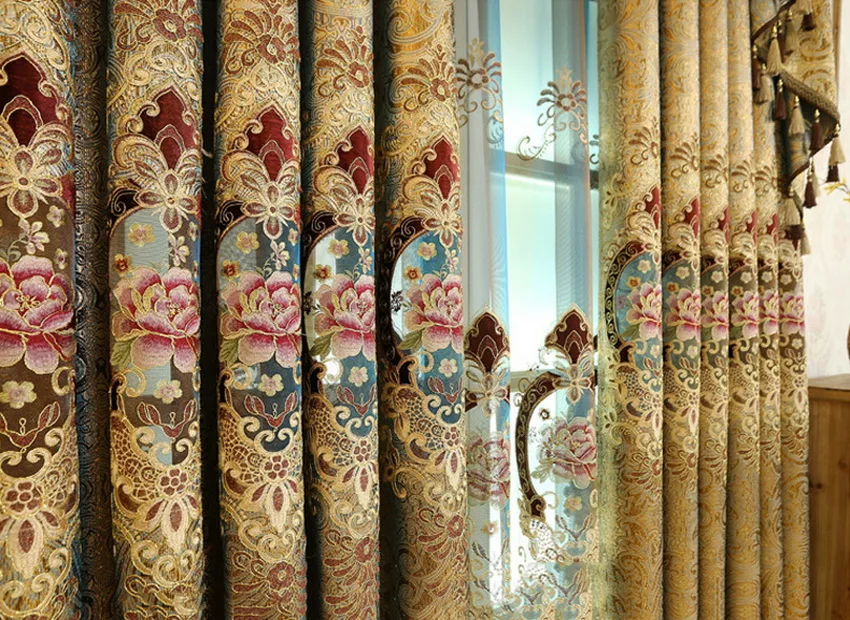 Роскошные золотые жаккардовые шторы для гостиной, спальни, европейские вышитые шторы, тюль, королевское украшение дома, M119#4