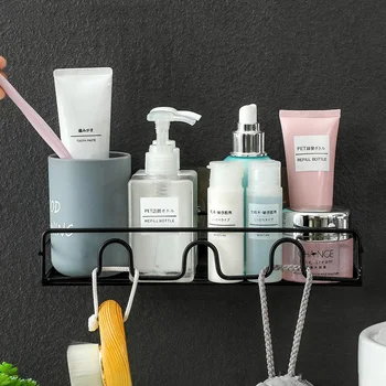 

Wall Mounted Bathroom Storage Rack With Hook Kitchen Shelves Basket Corner Shampoo Shelf Bathroom Accessories Holder Shelf