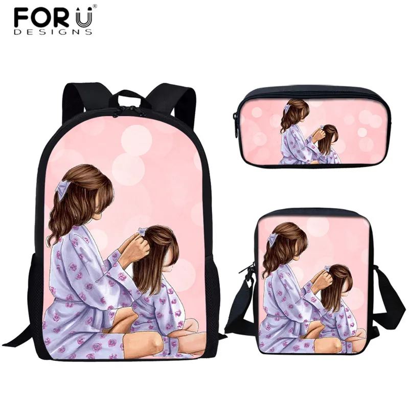 FORUDESIGNS/школьные сумки для супер мамы Harajuku Kawaii рюкзак для детей девочек Повседневный 3 шт. школьные сумки ортопедический рюкзак Mochilas - Цвет: HMA485CEK