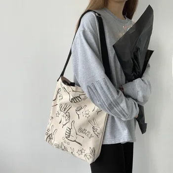

New Large Women's Messenger Bag Cartoon Printing Canvas Tote Handbag Ladies Casual Cloth Shoulder Crossbody Bags for Women 2020