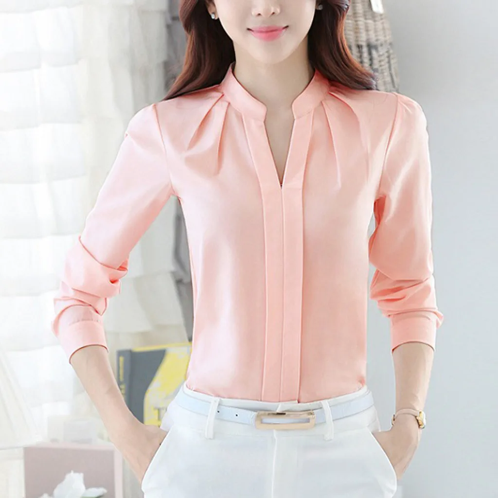 Women Brief Office Work Wear V Neck Shirts Long Sleeve Casual Tops Blouse white shirt women womens blouses and tops High quality Women Brief Office Work Wear V Neck Shirts Long Sleeve Casual Tops Blouse white shirt women womens blouses and tops High quality