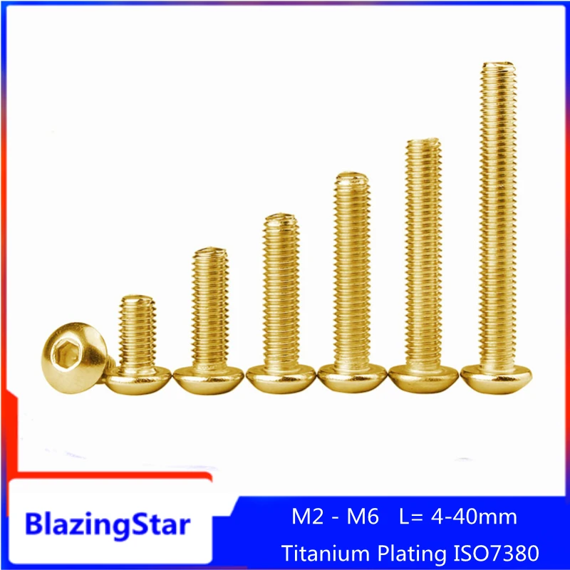 5/10 шт. тиран позолоченный титан M2 M2.5 M3 M4 M5 M6 L = 4-40 мм ISO7380 Шестигранная головка