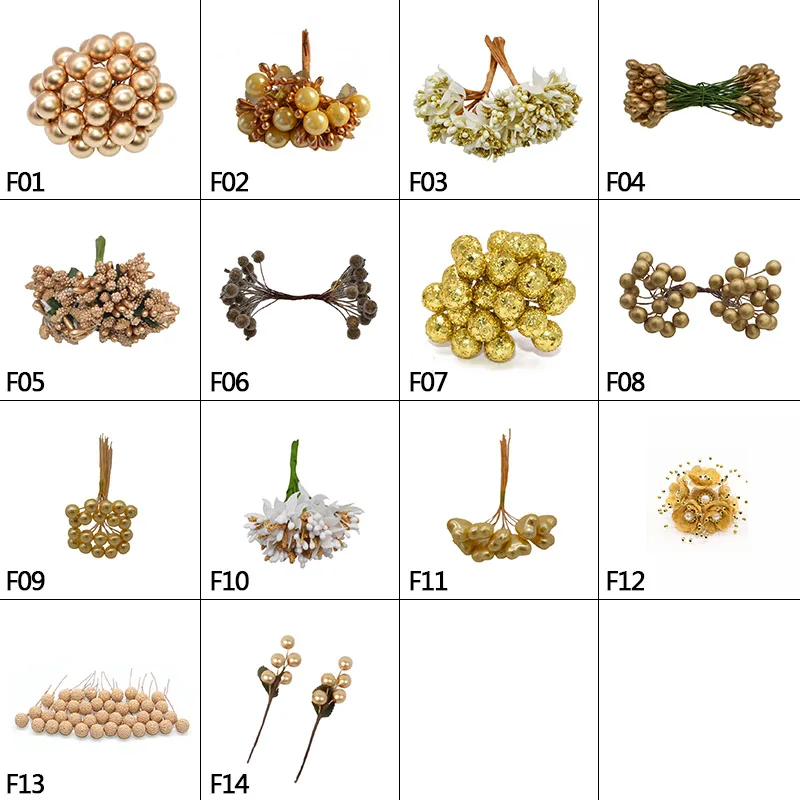 Мини смешанный золотой искусственный цветок вишня Stamen ягоды букет Рождество Свадебные подарочные коробки для тортов DIY ВЕНОК деко поставки