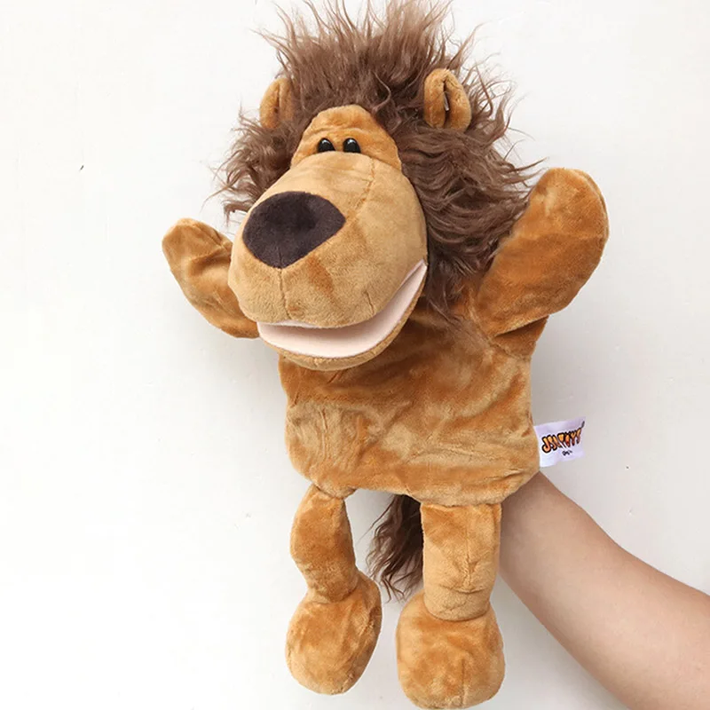 

30CM cartoon animal hand puppet lion infant finger plush toy child parent-child storytelling props for baby gifts mouth can open