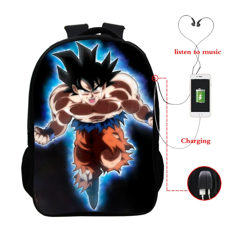 Горячая аниме Dragon Ball USB зарядка Рюкзак Супер Saiyan Torankusu Goku сумка для школы рюкзак для мужчин подростков книга Mochila