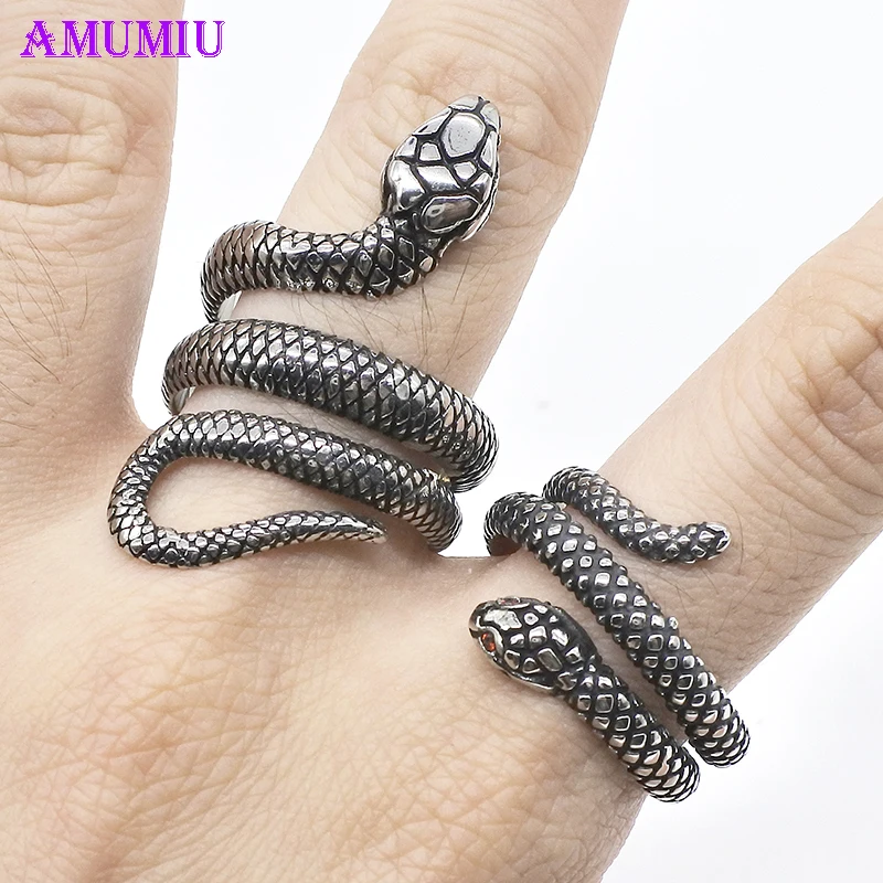 AMUMIU 1 шт. модные кольца в виде змеи парные для женщин Серебряный цвет черные