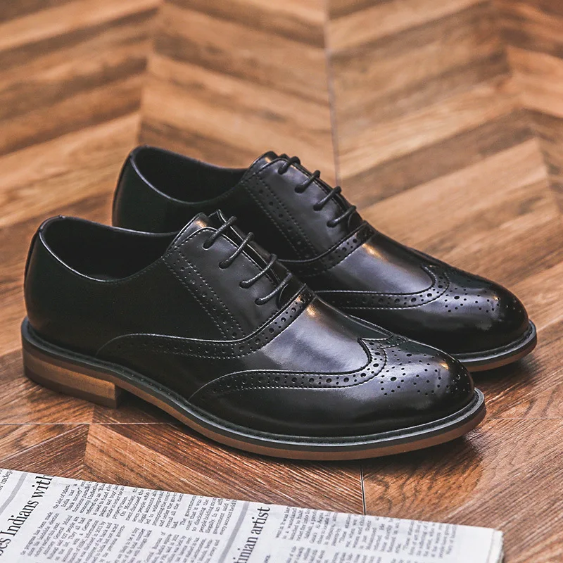 QWEDF/высококачественные Туфли-оксфорды Мужская обувь с перфорацией типа «броги» деловая модельная обувь из воловьей кожи на шнуровке Мужская официальная обувь F7-86 размера плюс 38-44