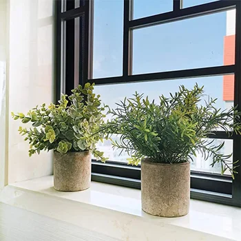 

Artificial Plastic Plant Mini Fake Eucalyptus Rosemary Gypsophila Plastic Plants for Home Office Desk Decor 3 Pack