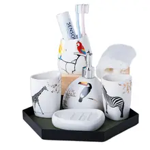 Leuke Zebra Uil Borstelen Cup Voor Kids Nordic Badkamer Accessoires Set Vijf Stuk Sanitair Keramische Wassen Set Mok cup Borstelen