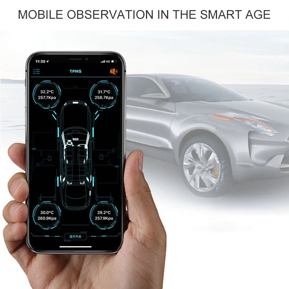 Автомобильный TPMS Bluetooth 4,0 монитор давления в шинах Система 4 внутренний/внешний датчик работает Android/iOS дисплей приложения для мобильного телефона
