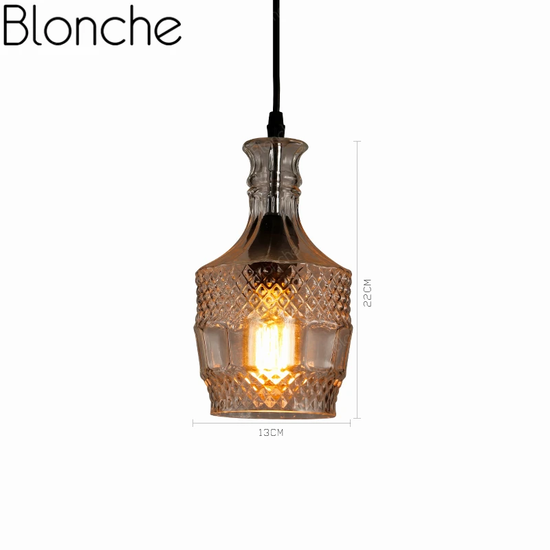 Wine Bottle Pendant Lamp Glass Hanging Light Retro E27 for Living Room Bedroom Kitchen Home Decor Lighting Industrial Fixtures - Цвет корпуса: D clear