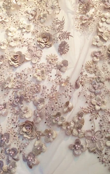 

dusty purple 3D beaded lace fabric, nude purple floral embroidered lace fabric for bridal wedding fabric