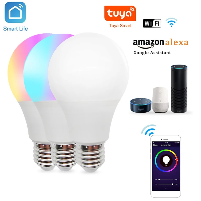 Многоцветная светодиодная лампочка TUYA E27 с поддержкой Wi-Fi и Alexa 10 Вт 15 | Лампы