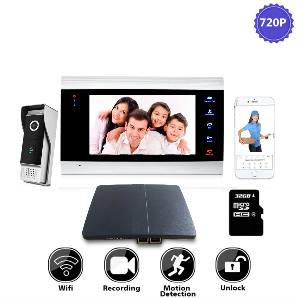 7 inch 720P Video Intercom ip Video Door Phone Wifi House Intercom Wireless Unlock Smart Motion Record Alarm Wifi Box