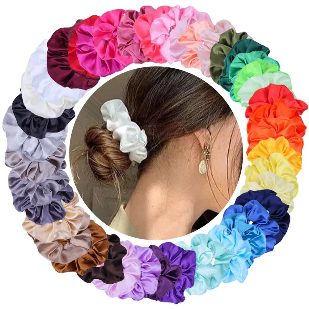 42 Colors Satin Hair Scrunchie Solid Color Women Girls Headwear Elastic Ring Headband Ponytail Holder Accessories |
