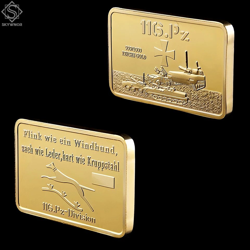 German WWII 116.PZ Tank Division Commemorative Gold Clad In Bar Fine 999/1000 Reichs Gold Metal Craft Coin Collection