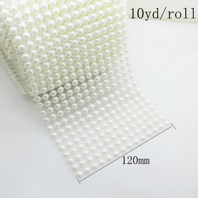 

New 10yb /roll 120mm Crafts Sparkling White pearl Mesh Wrap Ribbon Roll for Cake Vase Centerpiece Party Wedding Decoration