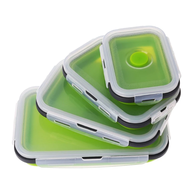 4x Портативный складной силиконовый Еда хранения Контейнер для завтрака бенто ланч бокс 72XF