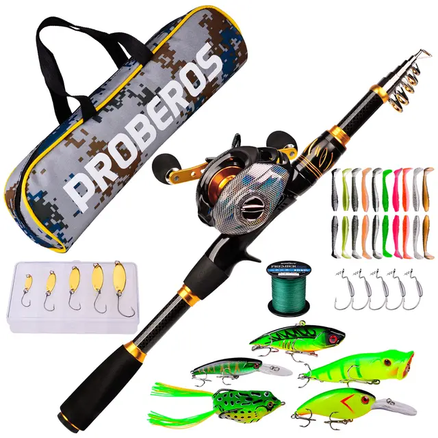 Proberos Telescopic Rod And Reel Kit 2.1 Carbon Fiber Fishing Rod 7.2:1 Gear  Ratio Baitcasting Reel Line Lures Hooks Bag Combo - Rod Combo - AliExpress