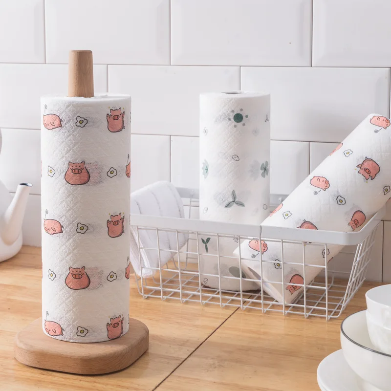 

50 Pces/1 Roll Dishwashing Towel Household Printing Disposable Cleaning Lazy Dishcloth Oil Blotting Paper Hand Towel Printed