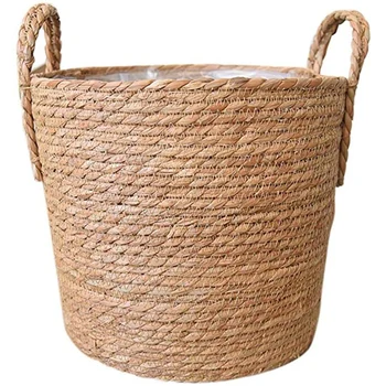 

Garden Flower Pot Natural Seagrass Basket Woven Plant Pot Rattan Straw Basket Foldable Seagrasss Flower Baskets