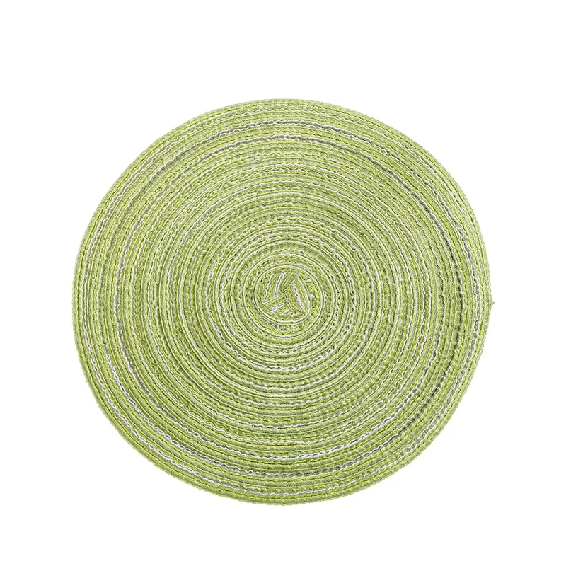 Green Круглые коврики для стола, одноцветные коврики для стола, тканые салфетки, жаростойкие коврики для обеденного стола, Нескользящие моющиеся коврики, набор - Цвет: Green