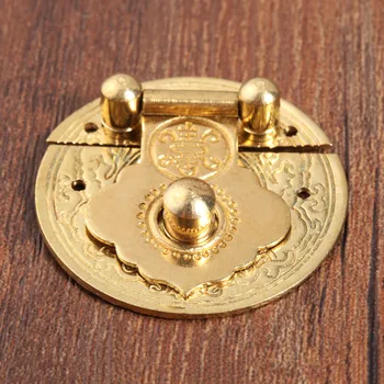 

1Pc Glod Box Hasp Latches Chinese Brass Lock Catch for Jewelry Box Suitcase Buckle Clip Clasp Furniture Hardware 36mm Dia.