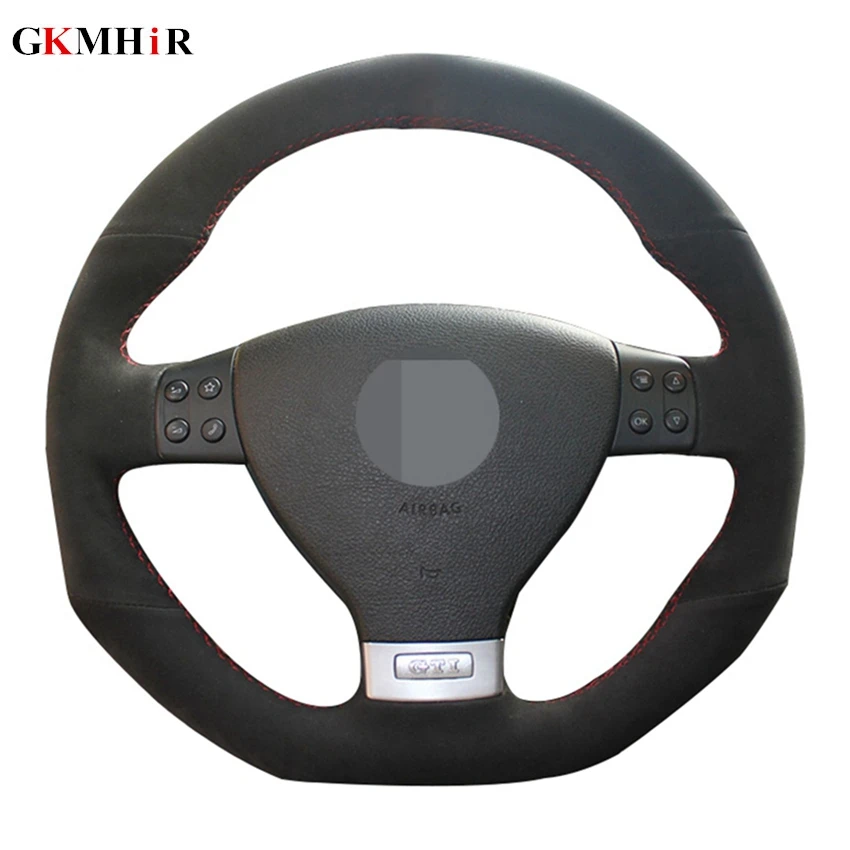 

DIY Hand-stitched Black Suede Leather Car Steering Wheel Cover for Volkswagen Golf 5 Mk5 GTI VW Golf 5 R32 Passat R GT 2005