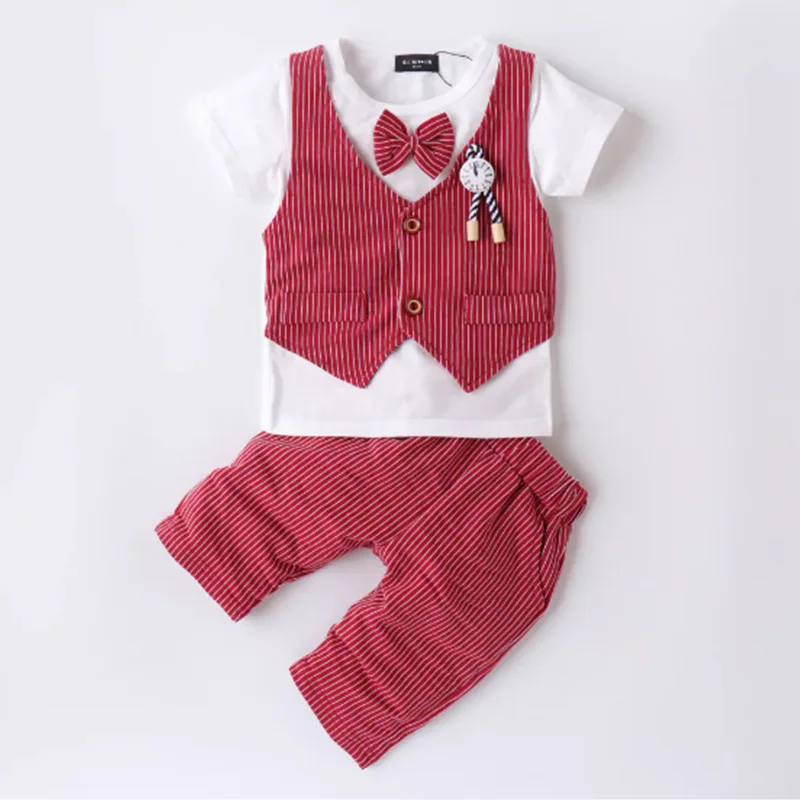 

Cross Border for Amazon Mock Two-Piece Stripes Waistcoat Summer CHILDREN'S Suit Infants Childrenswear Foreign Trade Childrenswea