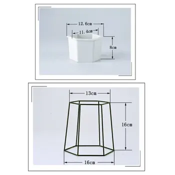 

New Hexagon Ceramic Plant Pot Metal Rack Holder Set Succulent Flower Planter Garden Bonsai Geometric Flower Pots Holder Decorati