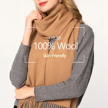 

Winter Solid Cashmere Wool Scarf Women 2019 Luxury Wool Shawls and Wraps for Ladies Pashmina Tassel Warm Long Wool Scarves