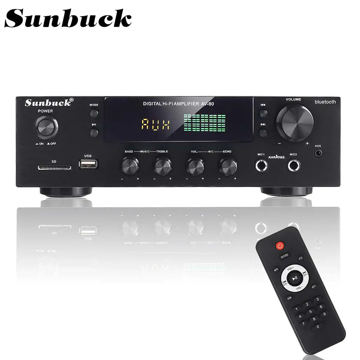 

SUNBUCK 2000W Home Theater Amplifiers HiFi bluetooth Power Amplifier Stereo Audio Karaoke FM Receiver USB SD 2 Mic Input