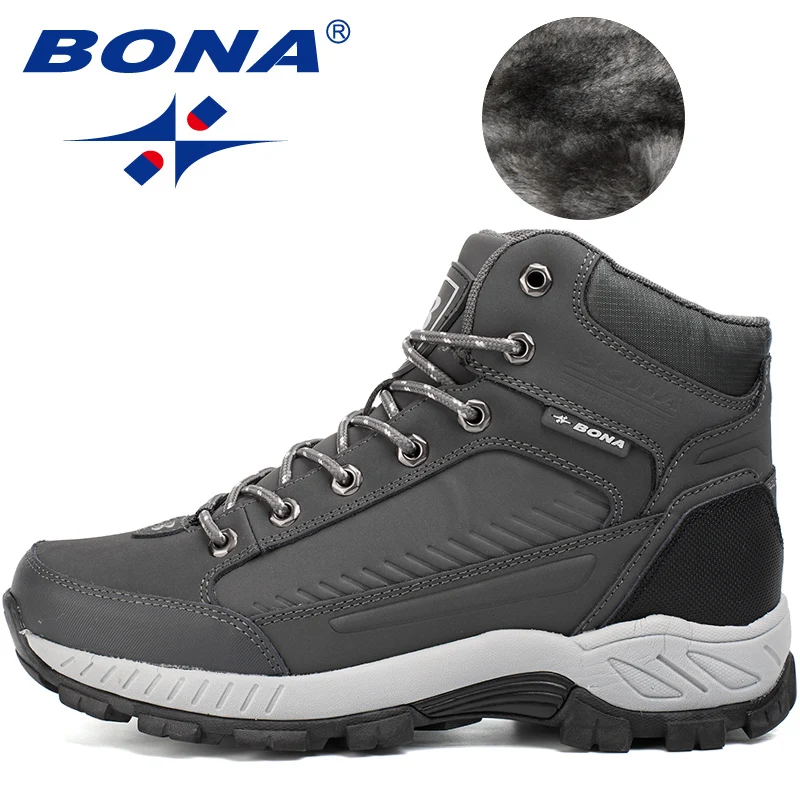 Najtaniej BONA 2019 nowi projektanci nubukowe skórzane buty męskie pluszowe śniegowce zimowe buty męskie odkryte antypoślizgowe ciepłe buty męskie wygodne