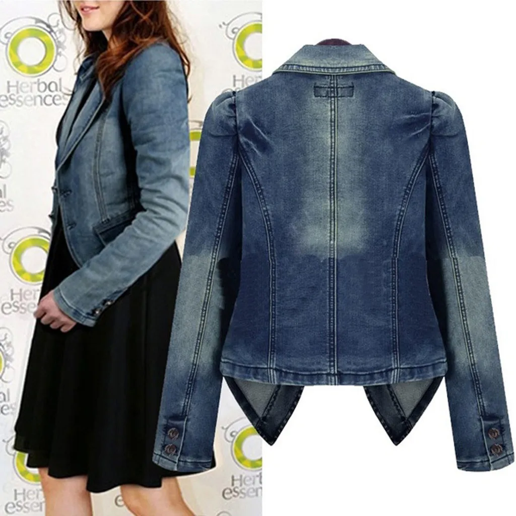 

New Arrival Denim Jacket Plus Size Fashion Lapel Women Casual Denim Zipper Blazer Vintage Jeans Jacket Bomber Jacket Women