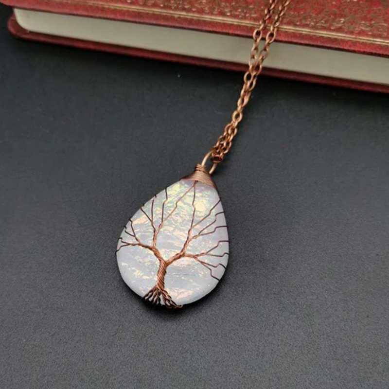 Handmade Copper Wire Winding Water Droplet Tree Of Life Resin