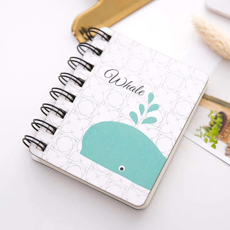 Kawaii блокнот дневник двойное кольцо мультфильм аниме мини MemoPad заметки бумажные стационарные милые заметки листы журнал для школы офиса - Цвет: whale1pc