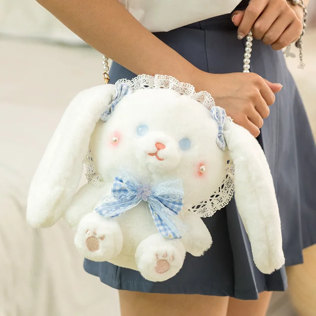Kawaii Plush Shoulder Bag Tuffed Animals Rabbit Bear Bag Lolita Style Oblique Backpack for Girl Women Girls Toy Birthday Gift