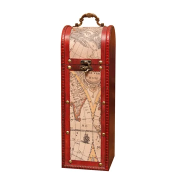 

Retro Wine Packaging Box Chinese Style Wooden Wine Gift Case PU Leather Single Bottle Container for Party Banquet Ceremony